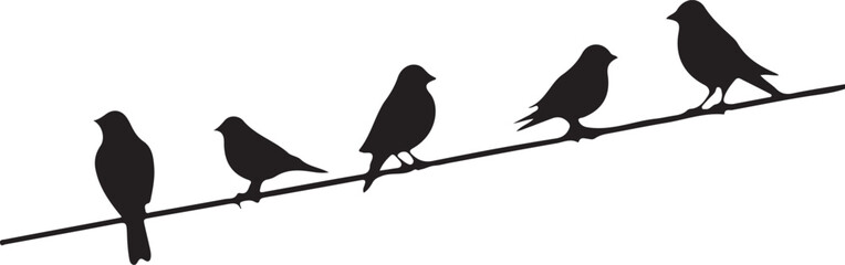 Birds on Wire Silhouette vector