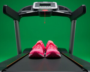 Running Shoes On Treadmill With Green Screen Background