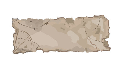 Transparent Background: A vintage, tattered treasure map scroll with dashed lines, ideal for adventure themes, games, or pirate designs.
