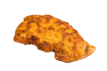 Breaded german weiner schnitzel steak, fried pork meat isolated on white background
