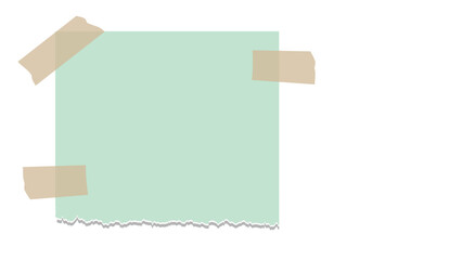 Transparent Background: A mint green paper note with a ripped bottom edge, held by three pieces of light brown adhesive tape in its corners.
