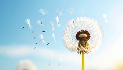 Fluffy Dandelion Seeds Floating On Wind