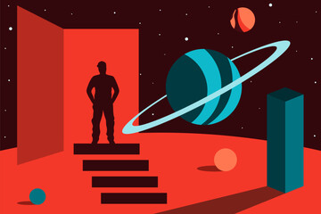 man silhouette and galaxy space