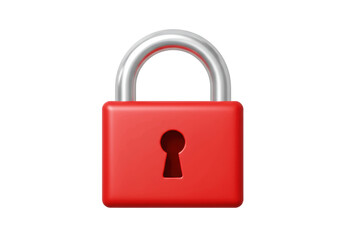 Isolated Red Padlock with Silver Shackle Security Concept