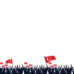 Crowd Gathered with Waving Turkish Flags in Silhouette Look