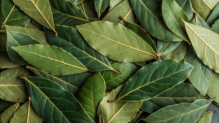 Spices bay leaves background. Suitable for marketing or business purposes. Panoramic banner with place for text