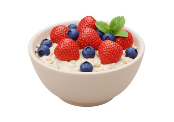 Isolated Bowl of Oatmeal with Strawberries and Blueberries