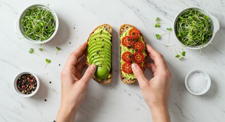 Delicious Healthy Toast: Avocado and Tomato Toppings for Wholesome Breakfast or Snack