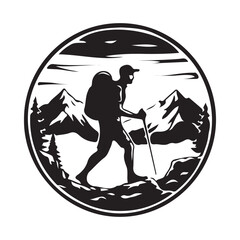 Hiker Silhouette with Mountain Landscape Vector Illustration