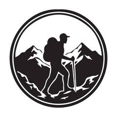 Hiker Silhouette with Mountain Landscape Vector Illustration