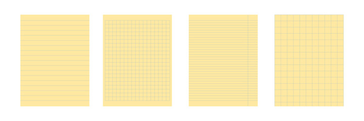 Set of legal pad paper with graph grid. Yellow notepad with squared ruling. Vector