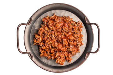 Bolognese Sauce, Authentic Italian meat and tomato pasta recipe  isolated on white background