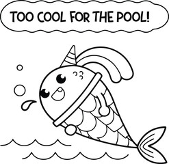 Cute cartoon vector illustration of a happy fish swimming in the sea