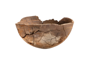 Archaeological artifact bowl isolated on white or transparent png