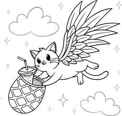 Cute cartoon vector illustration of a happy cat with a heart and a funny mouse