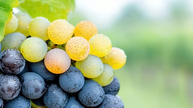 Fresh Dewy Grapes in Vineyard Showcase Vibrant Colors and Textures of Riesling Fruit
