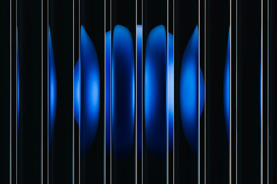 Abstract 3D design with fluted blue glass and reflections
