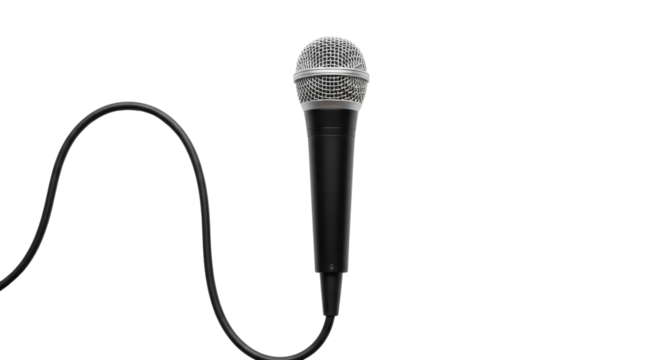 Microphone with black cable isolated PNG with Transparent Background