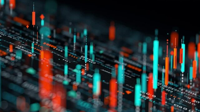 Abstract Digital Data Visualization with Colorful Bars and Lines Representing Business Analytics and Trends
