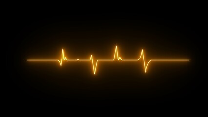 Neon heartbeat signal icon illustration. Heartbeat line neon light heart rate display screen medical research illustration. Neon heartbeat icon on black background.