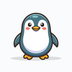 Naklejka premium Minimal Flat Vector of a Cute Penguin with Happy Expression – Bold Black Outline, Kawaii Style, No Gradients