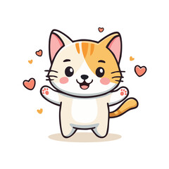 Obraz premium Minimal Flat Vector of a Playful Kitten – Bold Black Outline, Happy Expression, No Gradients