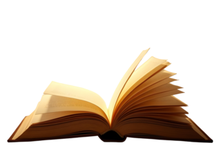 Open Antique Book Pages Fanning Out Golden Yellow Cream Color Text isolated on a transparent background