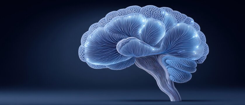 A stunning representation of a human brain, showcasing intricate neural pathways and glowing connections, symbolizing intelligence, creativity, and the complexity of thought proces