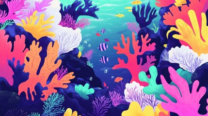 Vibrant Underwater Scene with Colorful Coral Reef and Fish