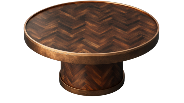 Stylish wooden table featuring a chevron on white background