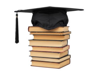 Isolated Graduation Cap on Stack of Books - Academic Achievement