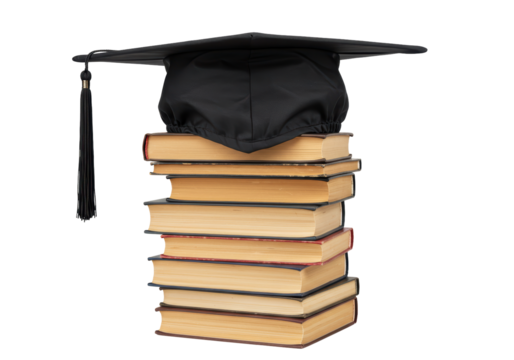 Isolated Graduation Cap on Stack of Books - Academic Achievement