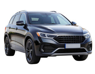 Black Luxury SUV with Chrome Accents, Three-Quarter Front View, isolated on transparent background 