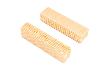 Sweet wafer stick biscuits isolated on white background. top view