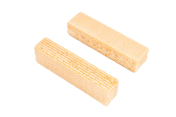 Sweet wafer stick biscuits isolated on white background. top view