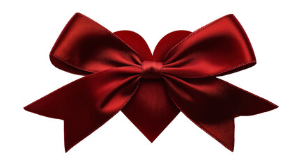 Luxurious red satin ribbon tied in a bow on a heart-shaped background, ideal for romantic themes, festive branding, gift packaging, and Valentine's or anniversary promotions.