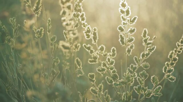 summer and spring template herbal background In gently blue And light green blurred tones