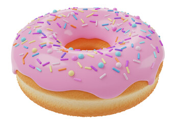 Isolated Delicious Donut with Pink Frosting and Colorful Sprinkles