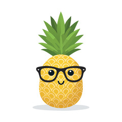 Minimal Flat Vector of a Cute Pineapple with Bold Black Outline and Happy Expression Simple Design