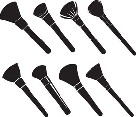 makeup brush silhouette, black and white silhouette, vector and illustration