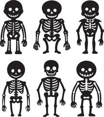 set of skeleton silhouette, black and white silhouette, vector and illustration