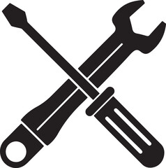 screwdriver and wrench crossed silhouette, black and white silhouette, vector and illustration