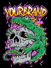 streetwear clothing artwork monster illustration skull and chameleons © Ruska Studio