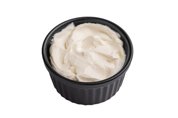 Fresh Sour cream in a bowl isoalted on white background. top view