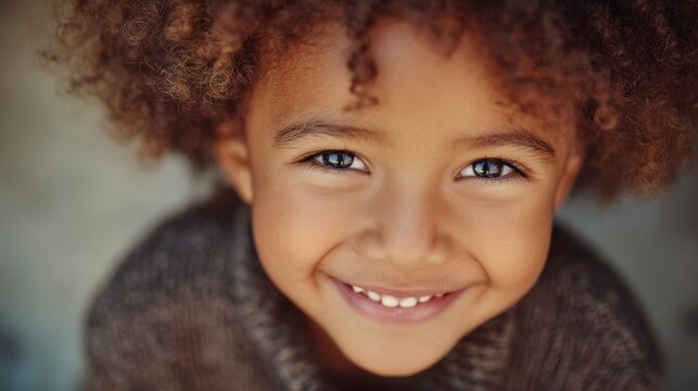 Child smiling with missing teeth, innocence and charm, space for family caption
