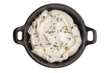 Tartar sauce in a bowl isoalted on white background. top view.
