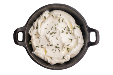 Tartar sauce in a bowl isoalted on white background. top view.