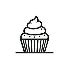 Minimal Vector Icon of a Cupcake with Bold Black Outline in Clean and Simple Modern Design