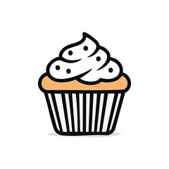 Minimal Vector Icon of a Cupcake with Bold Black Outline in Clean and Simple Modern Design