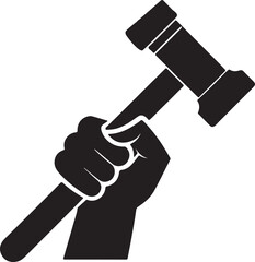 hand holding hammer silhouette, black and white silhouette, vector and illustration